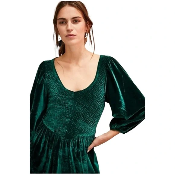 🛍️ Free People Emerald Green Velvet Mini Dress | Size M | New - Picture 5 of 7